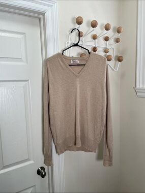 ALAN PAINE Vintage V-Neck Cashmere Old Money Sweater - Cream - M